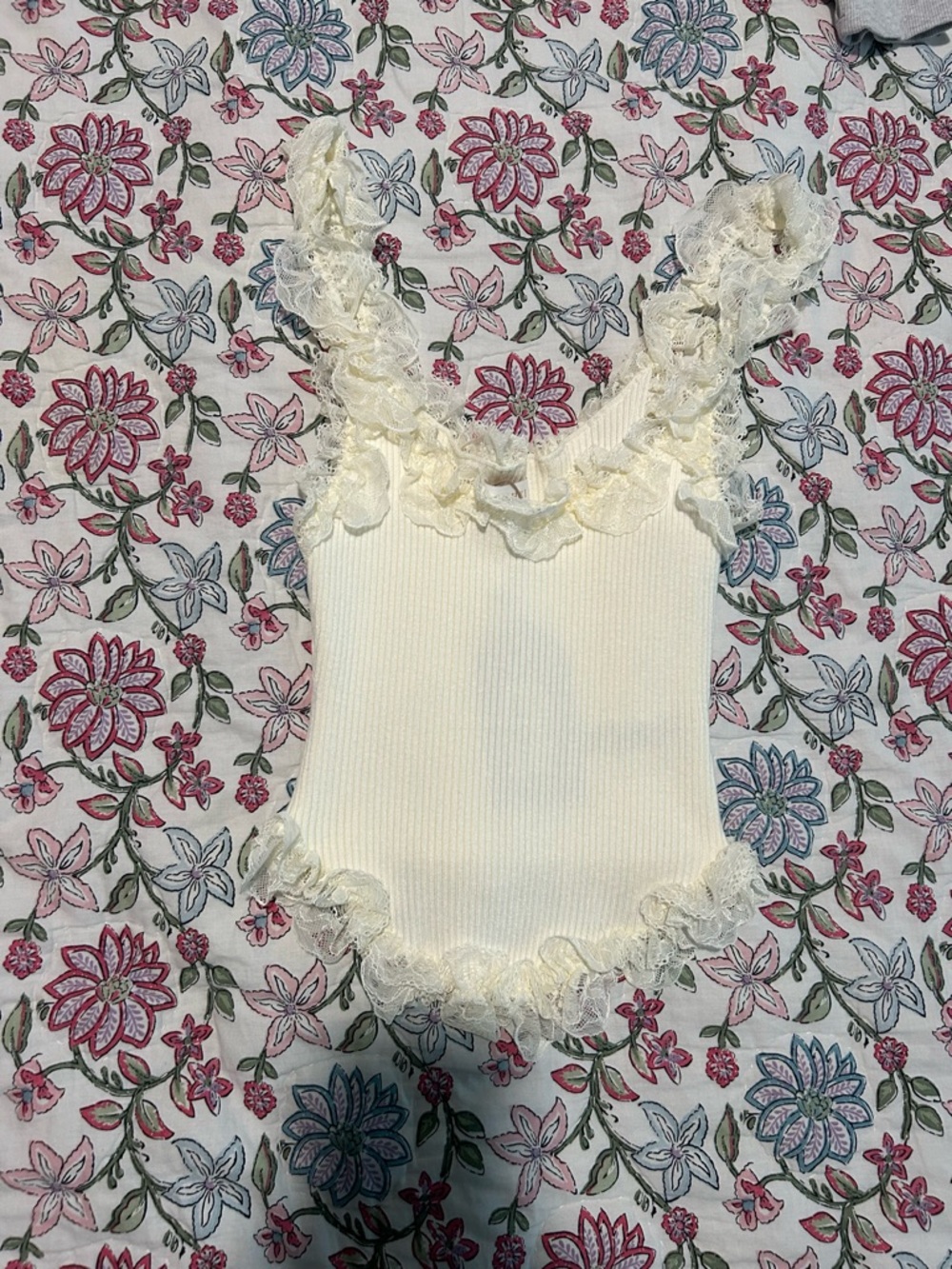 Meshki shay lace ruffle knit top